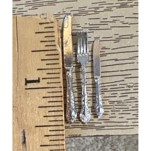 Vtg Marx Little Hostess Set of 6 Silverware Flatware 2 Knives 3 Spoons Fork - Picture 6 of 7